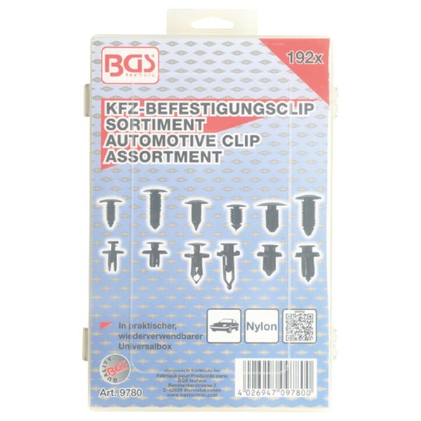 BGS technic Auto Befestigungsclip Sortiment, 192-teilig