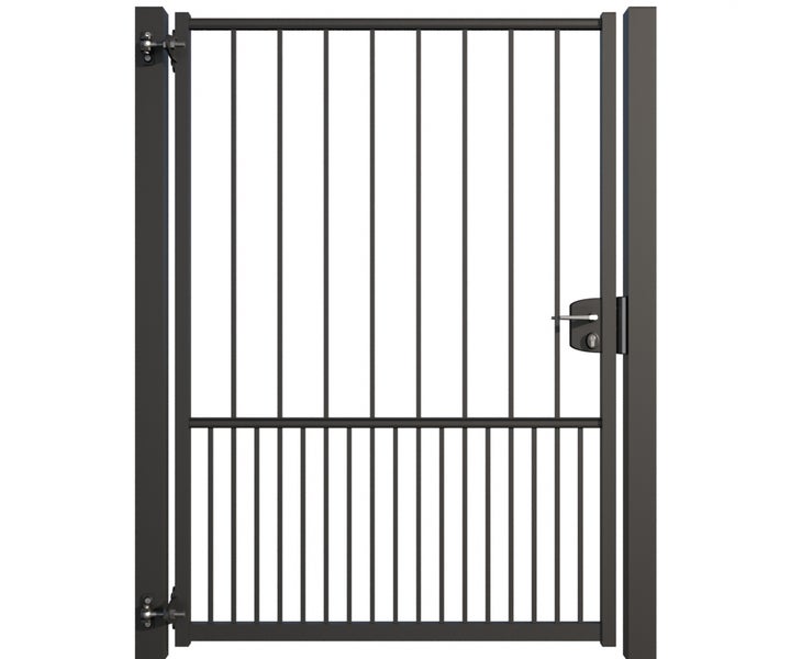 Metallzauntür mit Schloss und vertikalen Stäben