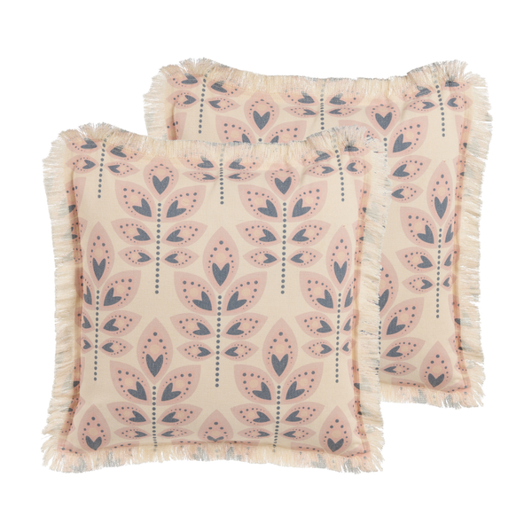 Dekokissen 2er Set RUDBECKIA 60 x 60 cm Hellbeige Pflanzenmuster