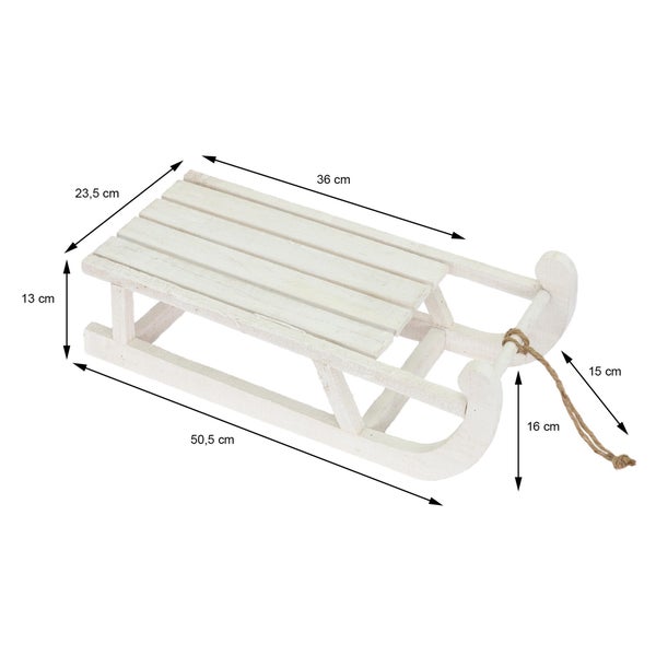 ECD Germany Deko Schlitten aus Holz, 50,5 x 13,5 x 23,5 cm, Weiß, mit LED, Weihnachtsdeko, Weihnachten Dekoration, mit Batterien, Holzschlitten, Holz Deko, Dekoration, Dekoschlitten, Winterdeko