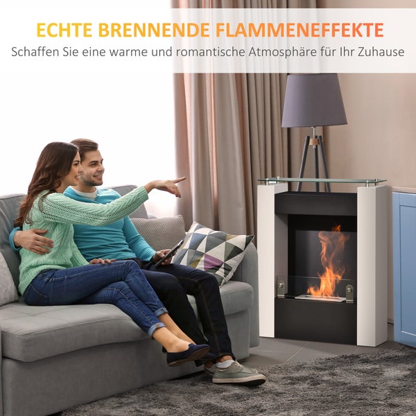 HOMCOM, Ethanol-Kamin, Bio-Ethanol-Brenner, 60B x 20T x 79H cm, Stahl, Weiß+Schwarz