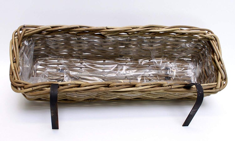 Dekoleidenschaft Rattan Pflanzkasten Koboo Grey groß, grau, Balkonkasten mit Halterung, Blumenkasten für Draußen, Pflanzgefäß