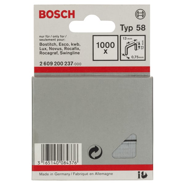 Bosch 1.000x Feindrahtklammer Typ 58, 13 x 0,75 x 12 mm - 2609200237