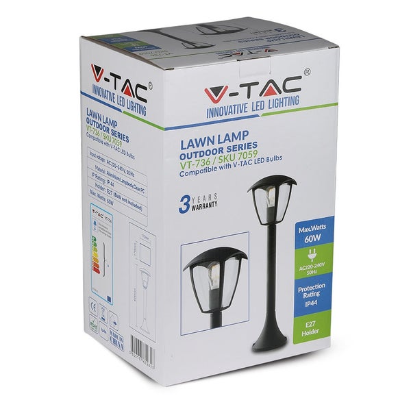 Verpackung einer V-TAC Gartenlampe der Outdoor Serie VT-736/SKU 7059, kompatibel mit V-TAC LED Leuchtmitteln