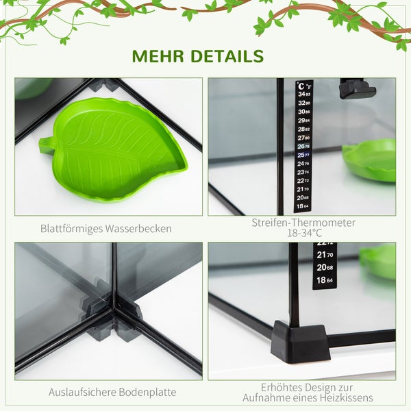 PawHut Reptile Box, 50L x 30B x 35H cm, Glas, Metall, Schwarz
