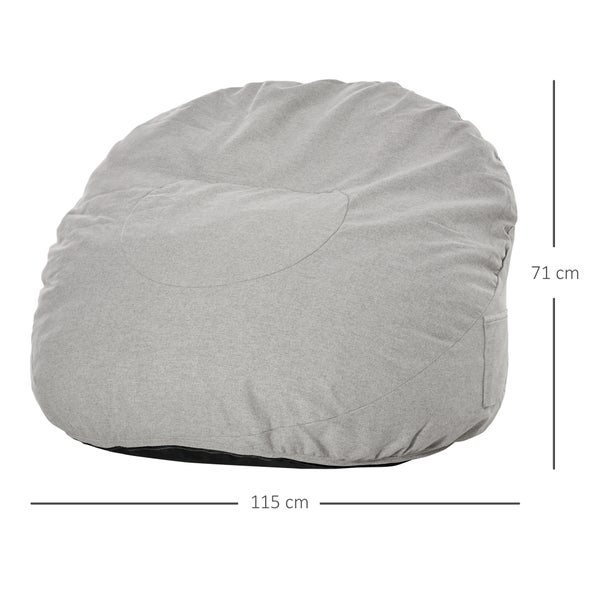 HOMCOM Sitzsack aufblasbares Sofa Bodensessel Sitzkissen gepolstert mit 2 Seitentaschen waschbar für Wohnzimmer Liege Schlafzimmer Polyester-Gewebe Schaumstoff-Füllung Hellgrau Ø115x71 cm
