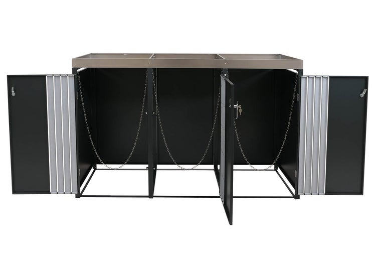 Mülltonnenbox für drei Mülltonnen mit abschließbaren Türen