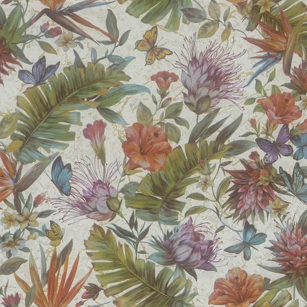Zambaiti Tapete Dschungelmuster Blau und Grün - 106 cm x 10 m - 661948