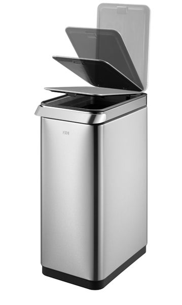 PROREGAL Eleganter Abfalleimer Aus Gebürstetem Edelstahl Mit Touch Bar 30 Liter HxBxT 62,3 x 26 x 40,8 cm Silber