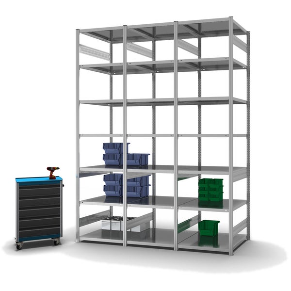 PROREGAL Fachbodenregal Stecksystem T-Profil Medium-Duty Grundregal HxBxT 300 x 75 x 80 cm 7 Ebenen Fachlast 230 kg Beidseitig Nutzbar Verzinkt