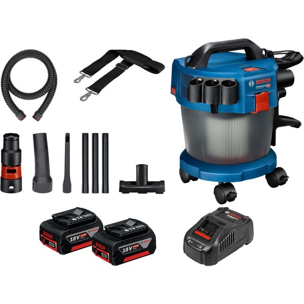 Bosch Akku-Staubsauger GAS 18V-10 L / 2x 4,0 Ah Akku + Ladegerät inkl. Zubehör-Set 14tlg.