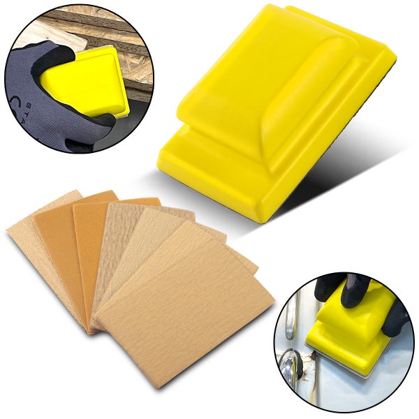 Handschleifblock mit Schleifpapier Set zum manuellen Schleifen von Holz und Metall
