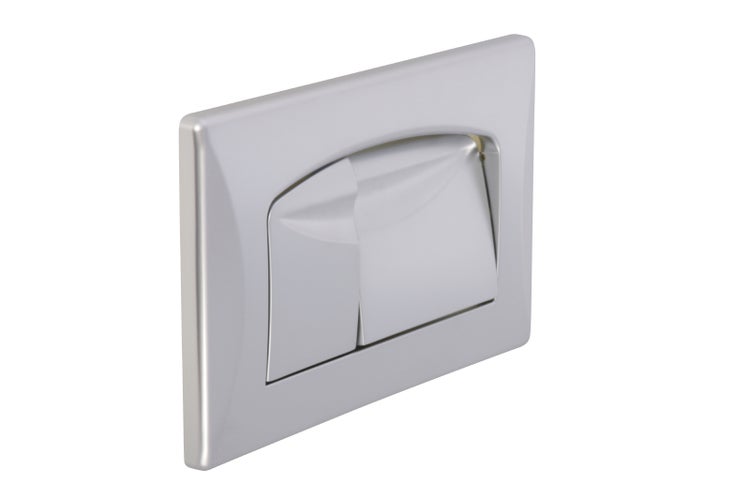 Betätigungsplatte für WC-Spülung mit 2-Mengen-Spültechnik in Silber.