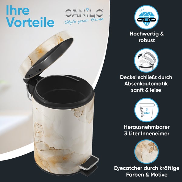 Sanilo Treteimer mit floralem Muster und drei Liter Fassungsvermögen.