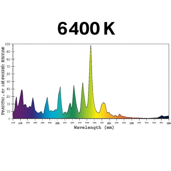 Spektralverteilung eines Leuchtmittels mit 6400 Kelvin Farbtemperatur.