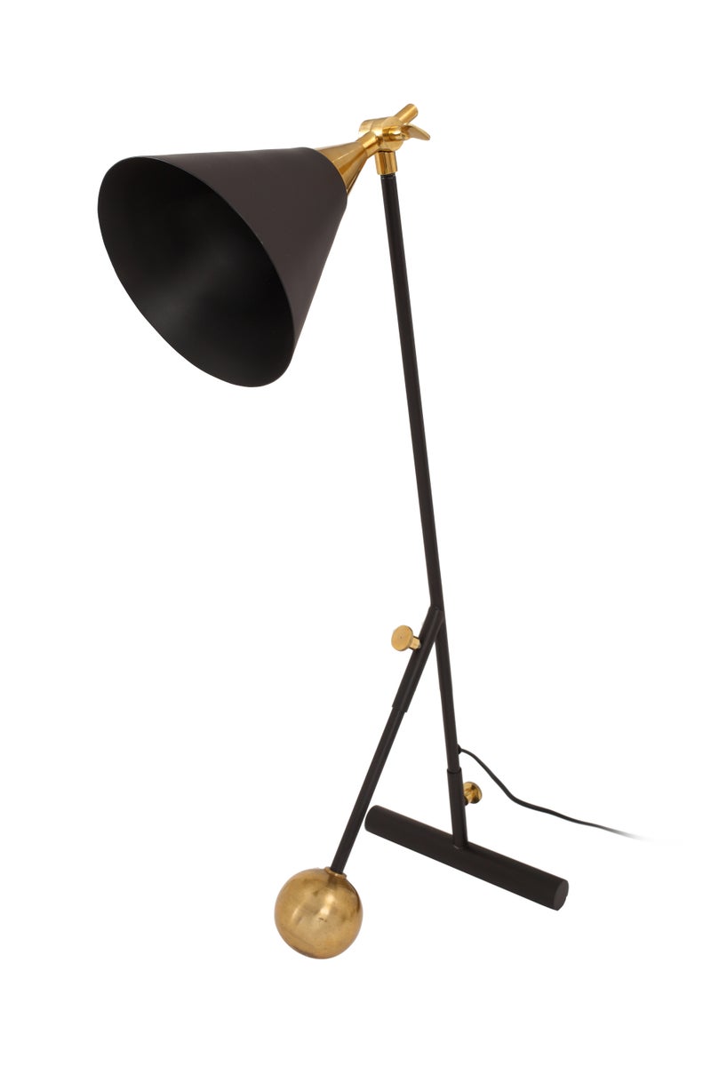 Design Tischlampe Schwarz Gold, Lampe mit Kegel Schirm | Wohnzimmer Esszimmer Leuchte