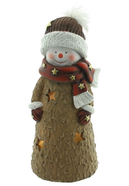 FRANK FLECHTWAREN | LED-Schneemann Winterzeit, 11 x 10 x 23,5 cm, FIBERGLAS, KUNSTSTOFF