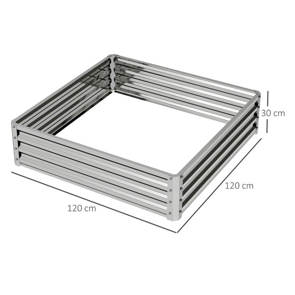 Outsunny Hochbeet, Blumenkasten, Gemüsebeet, Pflanzkasten, Kräuterbeet für Garten, Terrasse, Balkon, Stahl, Silber, 120 x 120 x 30 cm