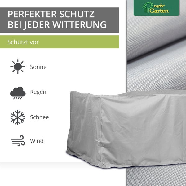 Mehr Garten - Premium PROTECT Sitzgruppen-Abdeckung rechteckig, 175(B) x 140(T) x 94(H) cm I Gartenmöbel-Schutzhülle wasserdicht, UV-beständig, atmungsaktiv, robustes Gewebe I Taupe/Hellgrau