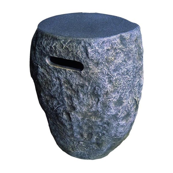 Gartenhocker in Steinoptik mit Grifföffnung und flacher Sitzfläche.