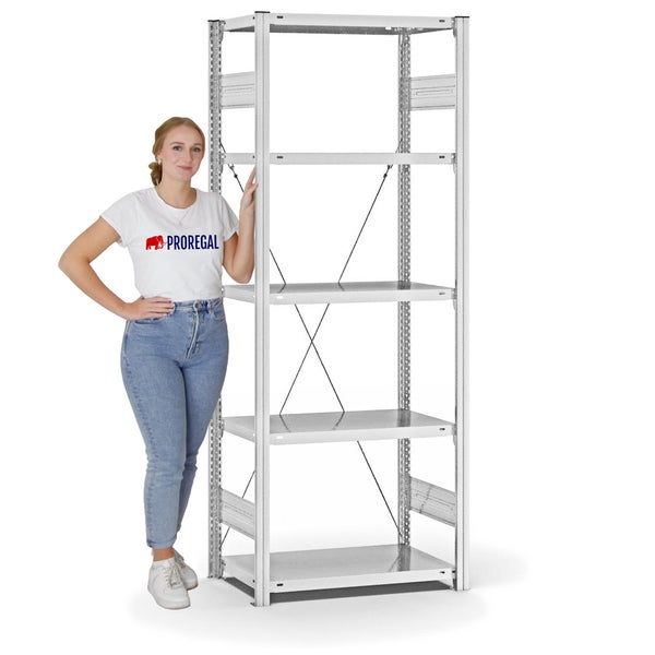 PROREGAL Fachbodenregal Stecksystem T-Profil Light-Duty Grundregal HxBxT 200 x 75 x 40 cm 5 Ebenen Fachlast 145 kg Einseitig Nutzbar Lichtgrau