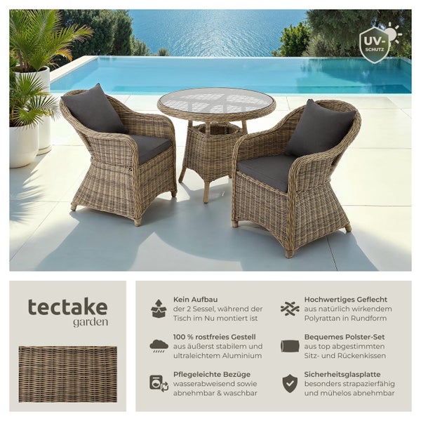 Rattan Sitzgruppe tectake Zürich Stühle vormontiert mit Aluminiumgestell natur