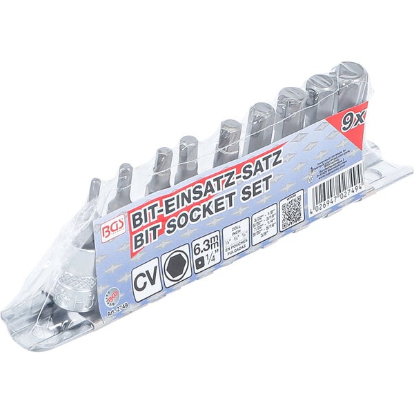 BGS Bit-Einsatz-Satz Antriebe Innenvierkant 6,3 mm (1/4) Innensechskant 3/32 - 3/8 Zollgrößen 9tlg. - 2749