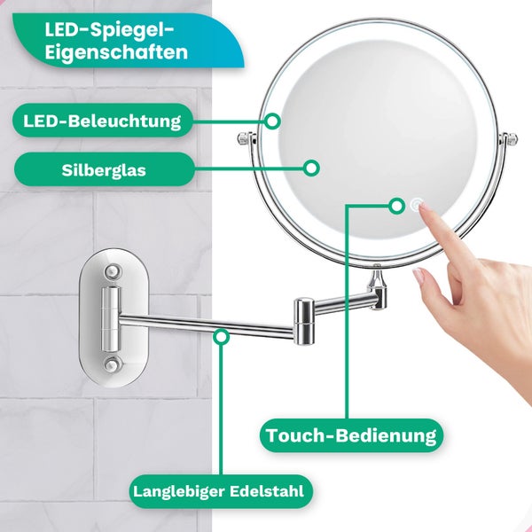 Mirlux Make Up Spiegel mit LED Beleuchtung 5x Vergrößerung Rasierspiegel, Kosmetikspiegel