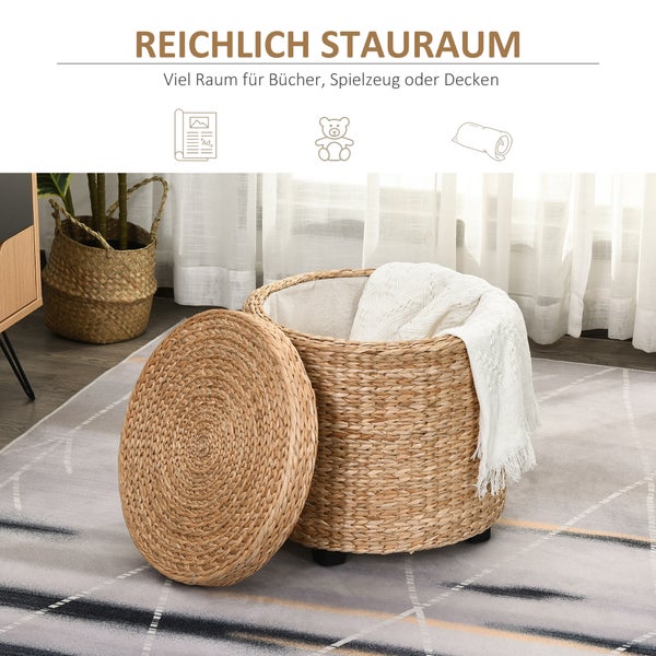 HOMCOM Sitzhocker mit Stauraum Hocker mit Deckel, Runder Fußhocker Sitzwürfel Aufbewahrungsbox Polsterhocker mit Beine, 43 x 43 x 43 cm Khaki