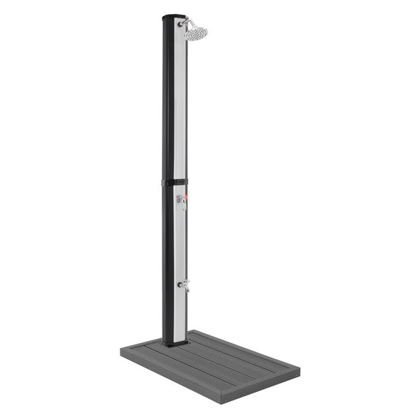 ML-Design Solardusche 35L 217cm eckig Silber-Schwarz mit Bodenplatte Dunkelgrau Solar Gartendusche mit Fußdusche/Regenduschkopf, warmes Wasser 60°C, Außendusche Pooldusche mit Gartenschlauch-Anschluss