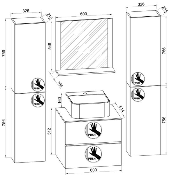 5-tlg. Waschplatz Waschtisch Lendas XL Schublade