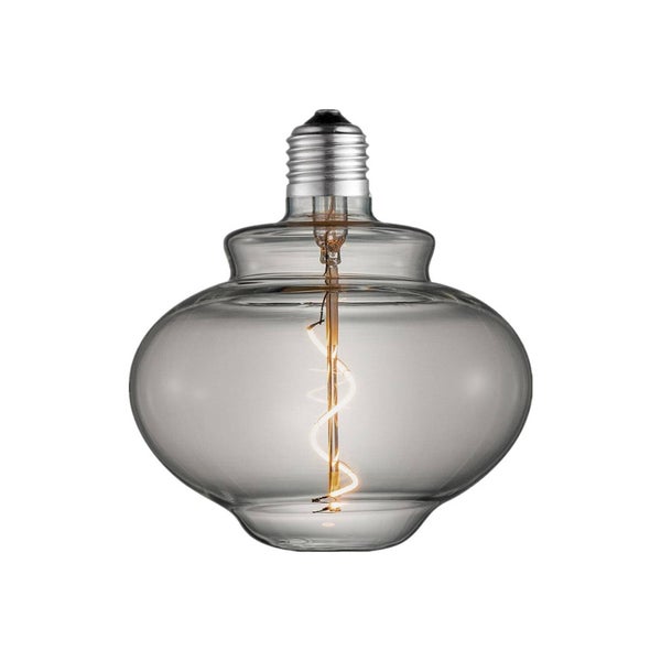 Dekorative LED-Filament-Glühbirne mit E27-Sockel, getöntem Glas und spiralförmigem Filament.