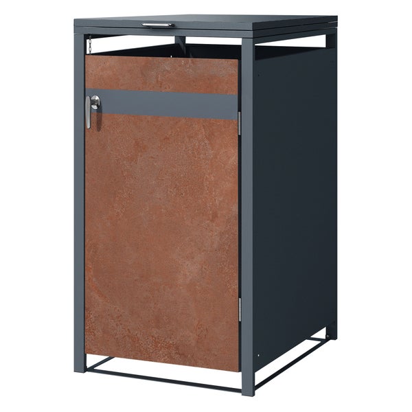 ML-Design Mülltonnenbox 1er für 1 Tonne 240L 68x80x116,3 cm, Anthrazit-Rostoptik, Stahl/Cortenstahl, Abschließbare Mülltonnenverkleidung Klappdeckel/Tür, Müllbox Mülltonnecontainer Mülltonnenabdeckung