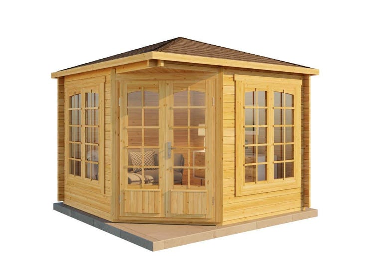 Alpholz 5-Eck Gartenhaus Josephine-40 A Gartenhaus aus Holz in Pinie, Holzhaus mit 40 mm Wandstärke, Blockbohlenhaus mit Montagematerial imprägniert 3x3m