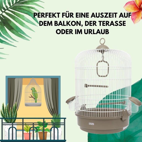 Vogelkäfig Papagei Vögel Kanarien Wellensittich Käfig Papageienkäfig rund weiß