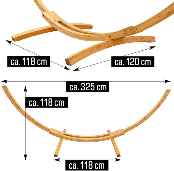 AMANKA XL Hängematten Gestell 325cm Holzgestell mit Stabhängematte Doppelhängematte Beige