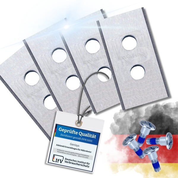 Genisys Ersatzklingen aus Edelstahl für Mähroboter mit Schrauben und Prüfsiegel