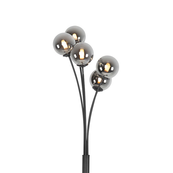 Stehlampe mit fünf Leuchten und kugelförmigen Lampenschirmen