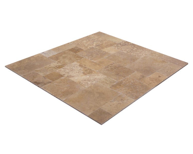 Wohnrausch Travertin Fliesen BROWN Römischer Verband 1,2 cm, getrommelt, braun