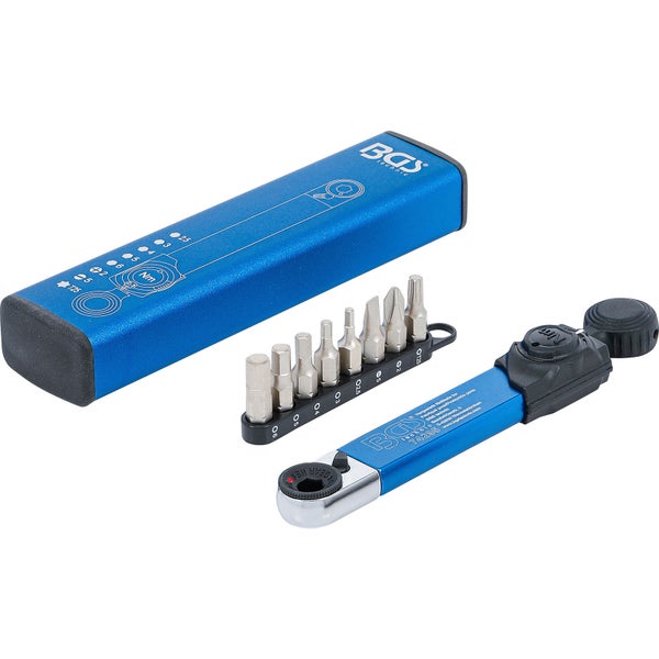 BGS Drehmomentschlüssel Abtrieb Innensechskant 6,3 mm (1/4) 2 - 10 Nm mit Bit-Satz 9tlg. - 74295