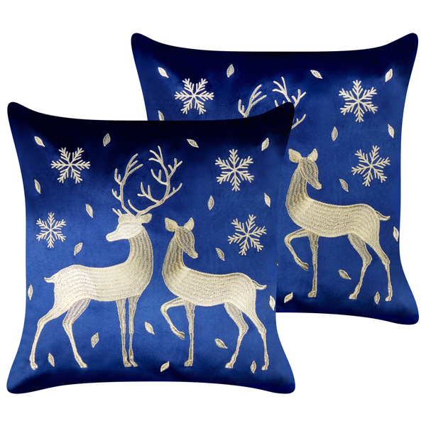 Dekokissen 2er Set MERINGUE Samtstoff 45 x 45 cm Dunkelblau Weihnachtsmotiv