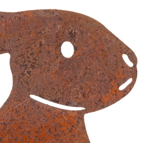 Gartenstecker in Hasenform aus Metall mit Edelrost Patina