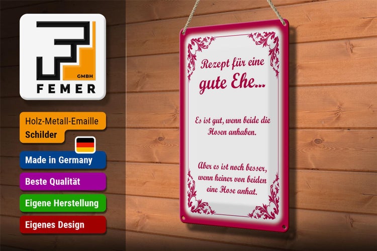 Blechschild Spruch 20x30cm Rezept für eine gute Ehe