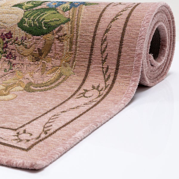Gewebter Bordürenteppich im floralen Design Flomi Rosa 160x230cm