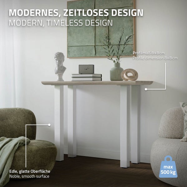 ML-Design 4er Set Tischbeine I-Design 90 cm, Weiß glänzend, Stahl pulverbeschichtet, eckig, Profil 8x8 cm, Höhenverstellbare Möbelfüße 1-4cm, Möbelbeine für Konsolentisch Schreibtisch Arbeitstisch