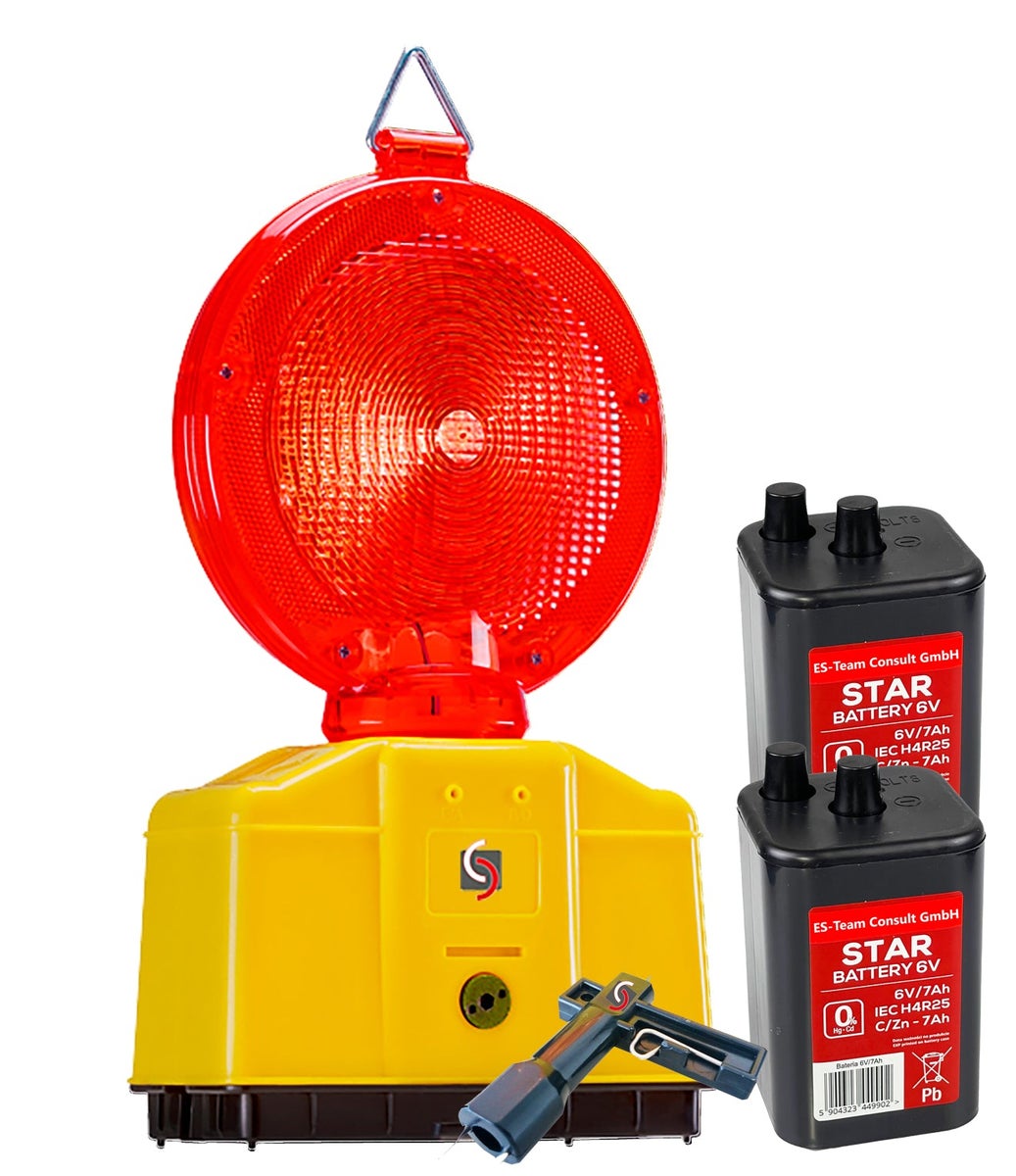UvV Baustellenleuchte Warnleuchte gelb oder rot LED + 2 STAR Batterien 7Ah / Rote LED
