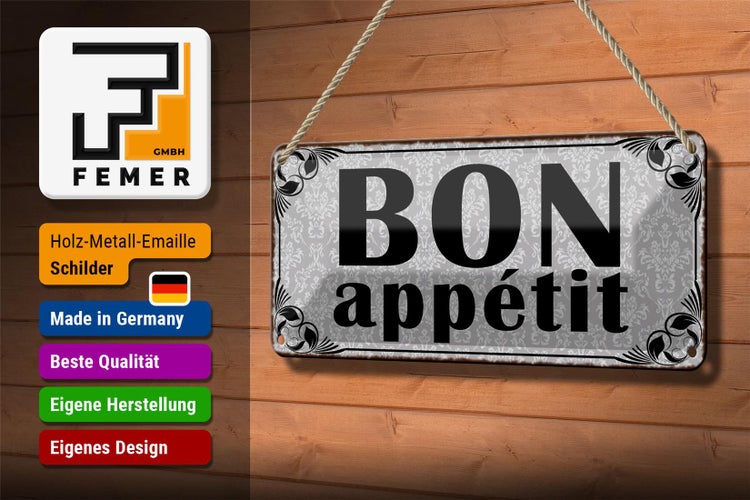 Blechschild Spruch 27x10cm Bon appetit Dekoration