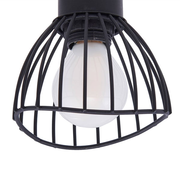 Deckenleuchte mit schwarzem Drahtkäfig und Leuchtmittel