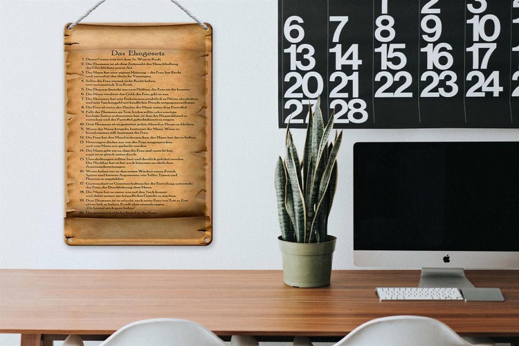 Blechschild Spruch 20x30cm das Ehegesetz ja Wort in Kraft