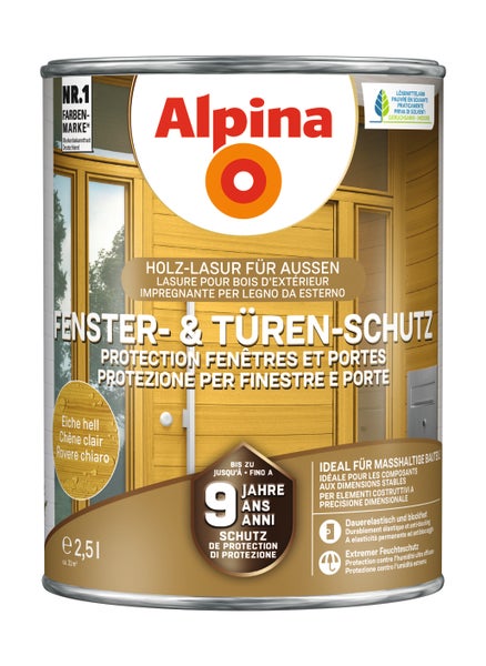 Alpina Holzlasur für außen Fenster- und Türen-Schutz Eiche hell 2,5 Liter